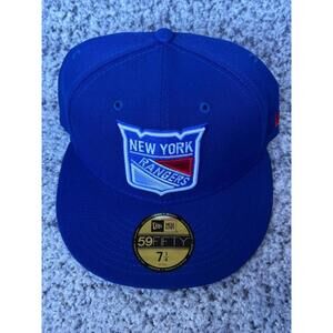 New York Rangers New Era 59FIFTY Fitted Hat 7 1/4 Blue Red NHL Hockey Cap NEW